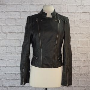 ABS Black Vegan Leather Moto Jacket Small